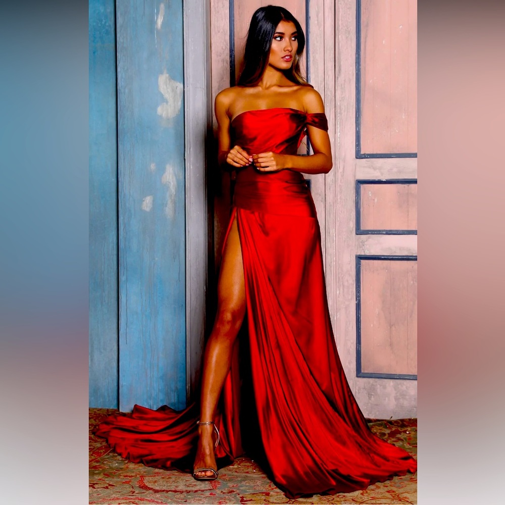 Dark red high slit gown by Abyss by Abby